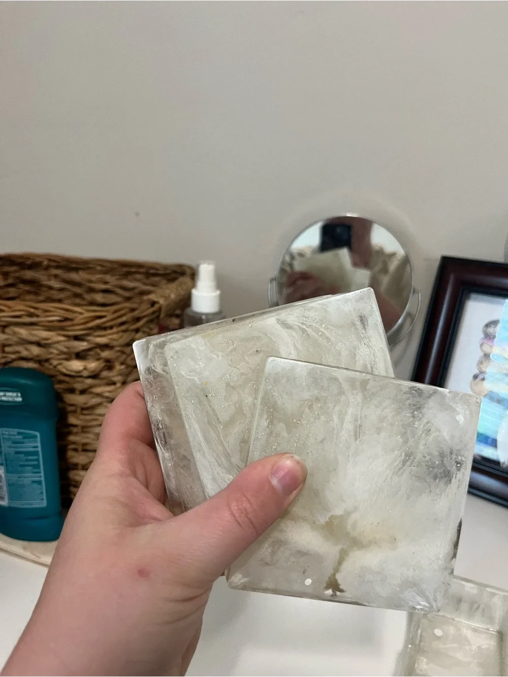 Locally made handcrafted white and gold marbled resin set of four coasters